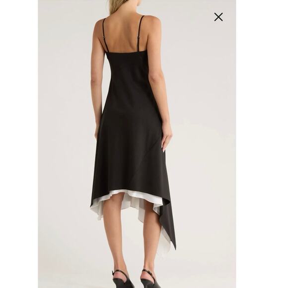 NWOT Helmut Lang Asymmetric Scarf Hem Virgin
Wool Dress in Black/White SZ 0 - Picture 2 of 8